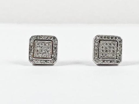 S925 Double Square CZ Pave Stud Earrings