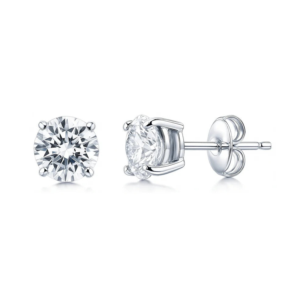 Sterling Silver CZ Round Solitaire Studs
