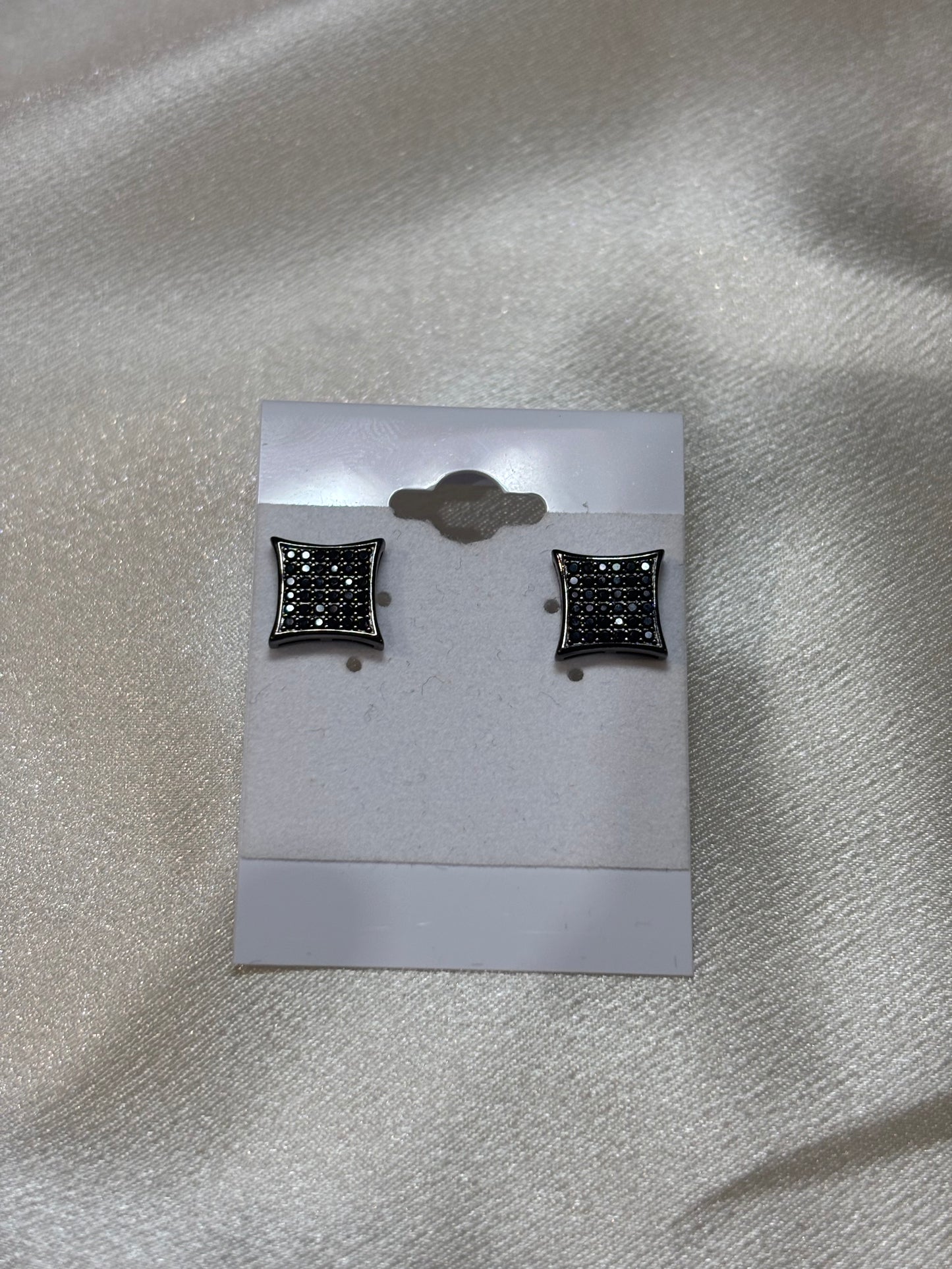 Concave Square CZ Stud Earrings in Sterling Silver