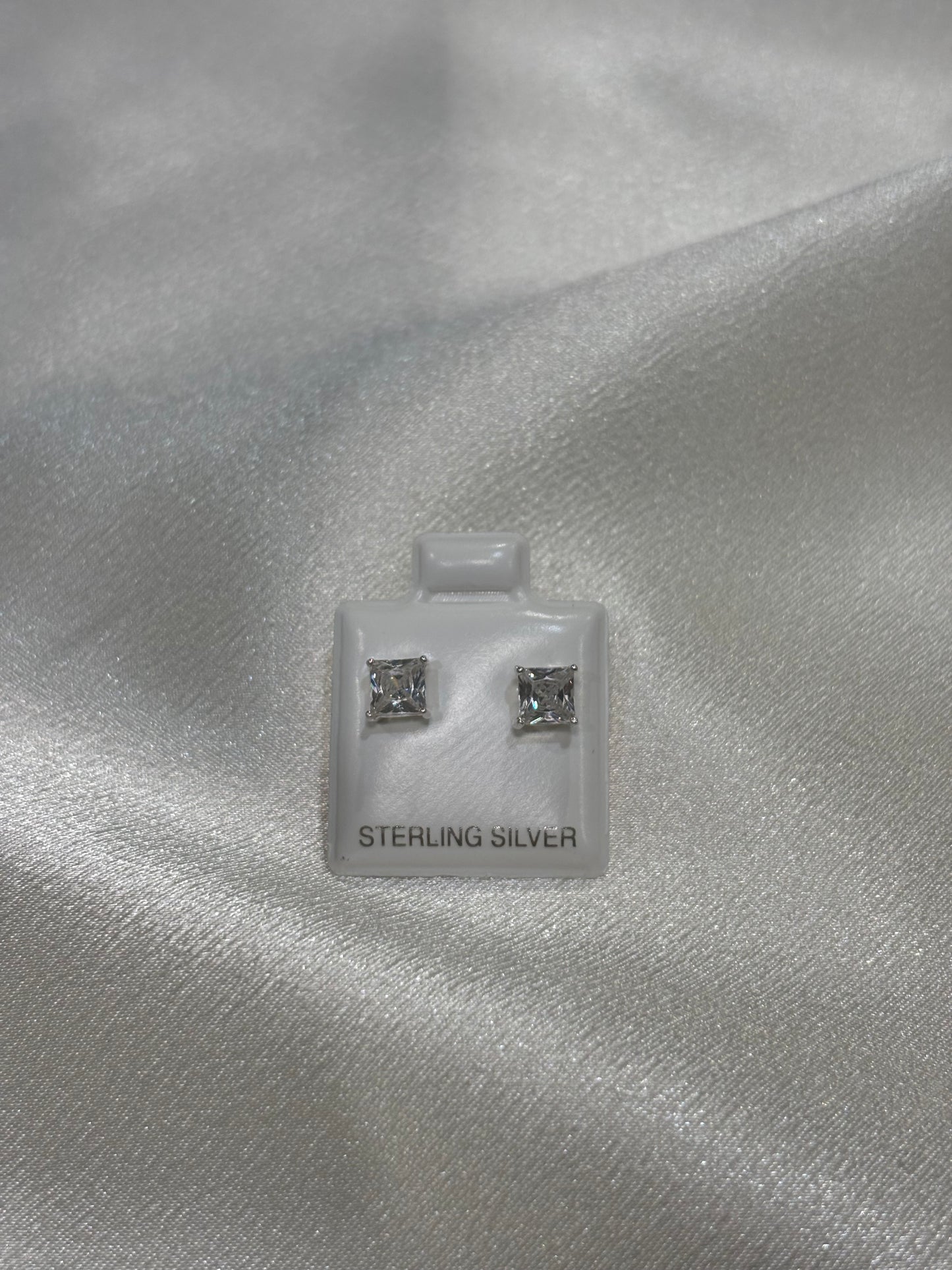 Sterling Silver Princess-Cut CZ Solitaire Stud