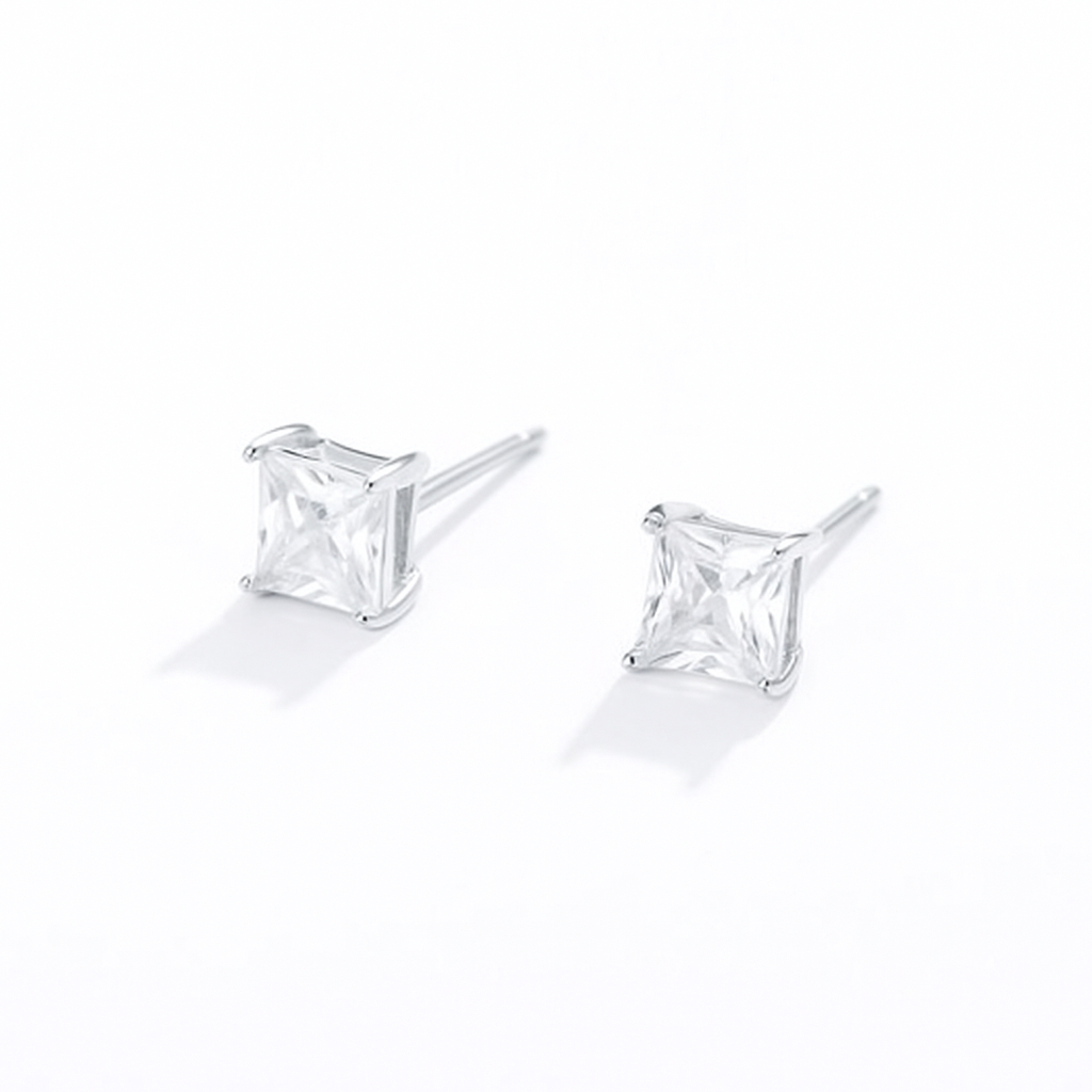 Sterling Silver Princess-Cut CZ Solitaire Stud