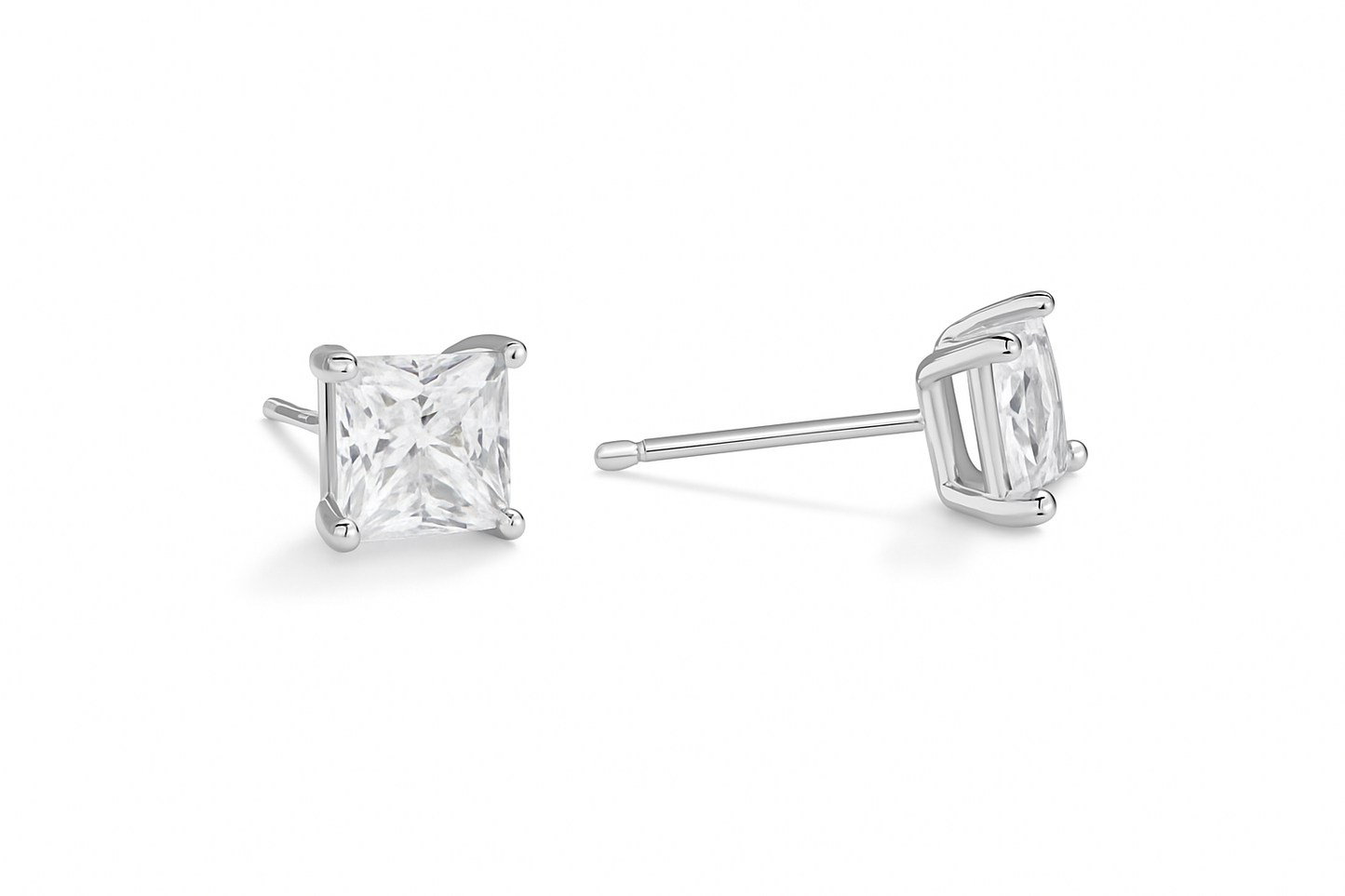 Sterling Silver Princess-Cut CZ Solitaire Stud