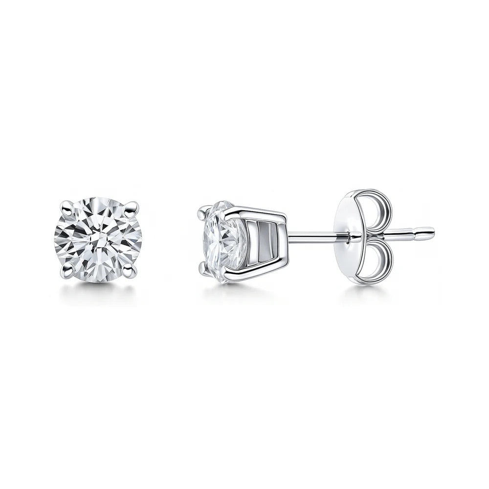 Sterling Silver CZ Round Solitaire Studs