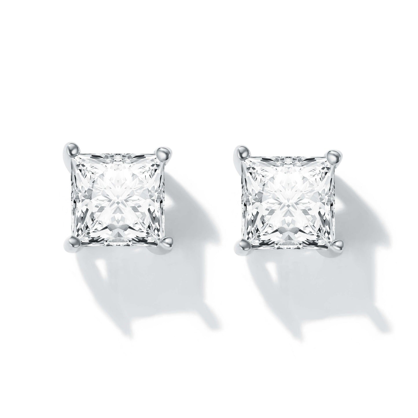 Sterling Silver Princess-Cut CZ Solitaire Stud