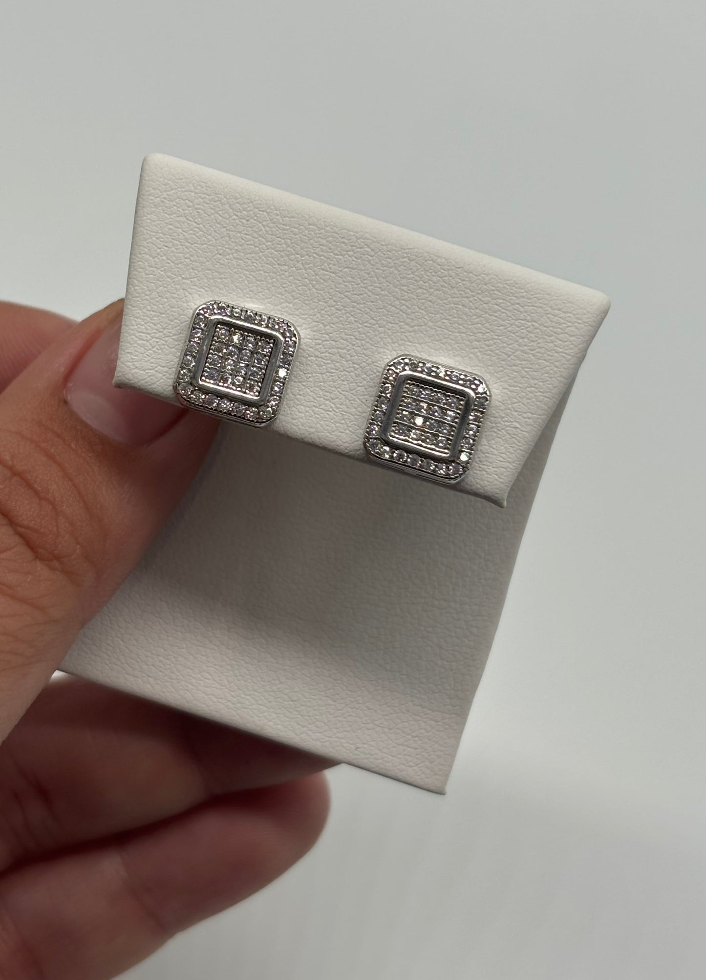 S925 Double Square CZ Pave Stud Earrings
