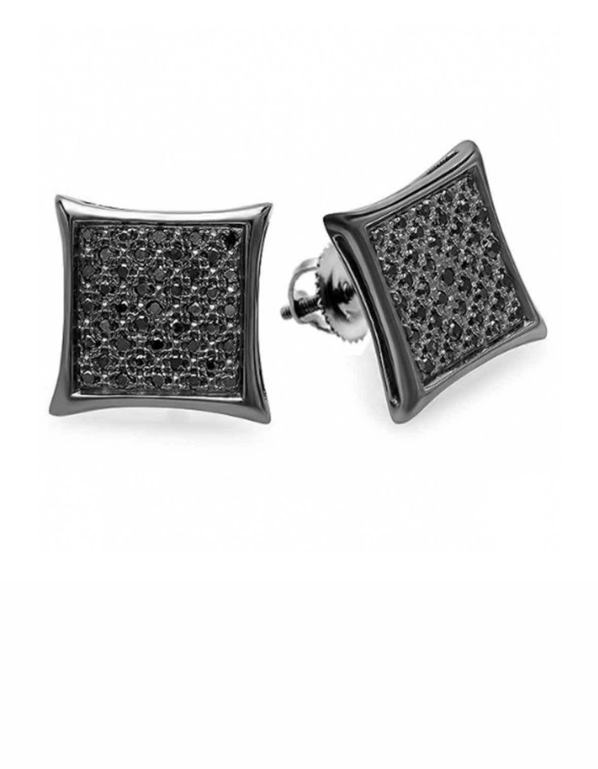 Concave Square CZ Stud Earrings in Sterling Silver