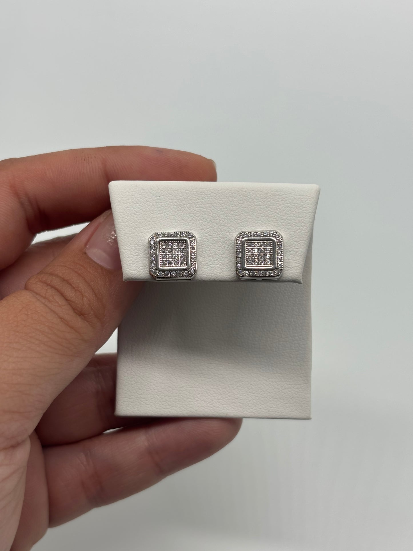 S925 Double Square CZ Pave Stud Earrings