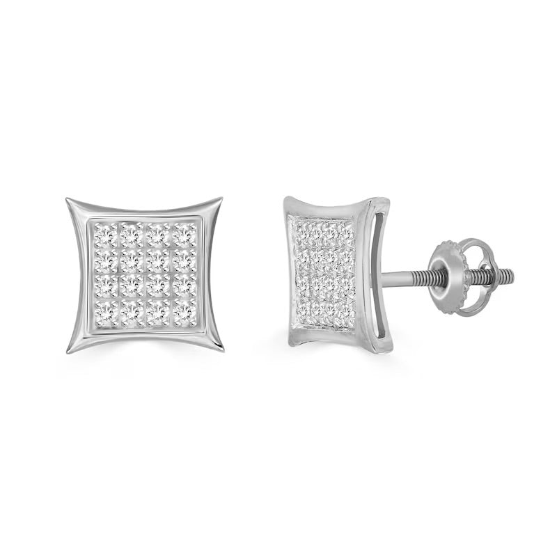Concave Square CZ Stud Earrings in Sterling Silver