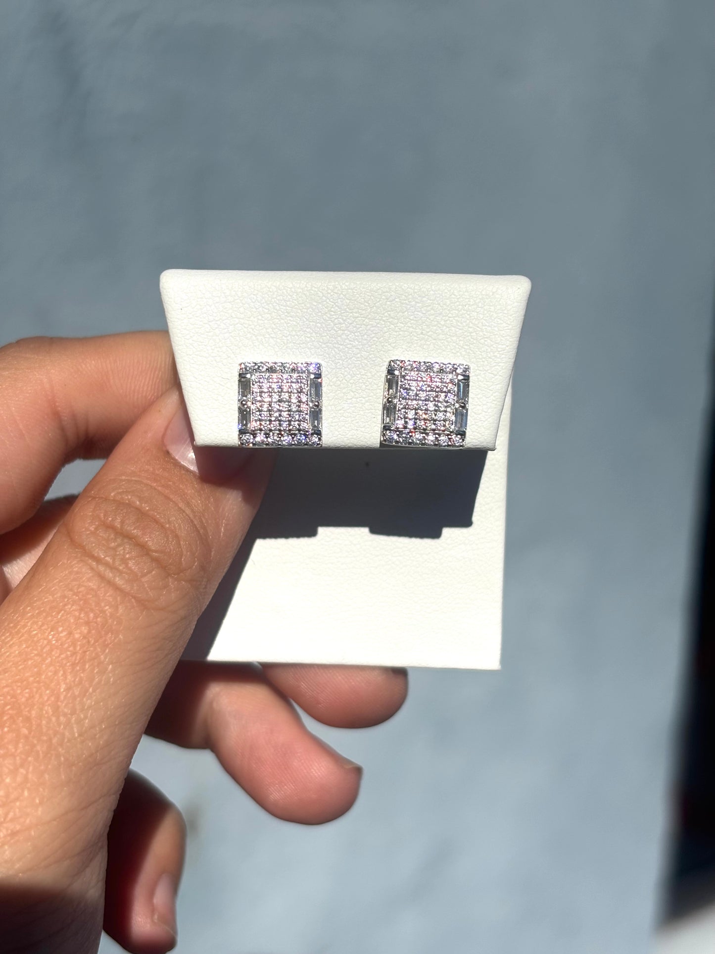 Baguette and Round Cut CZ Diamonds Square S925 Studs