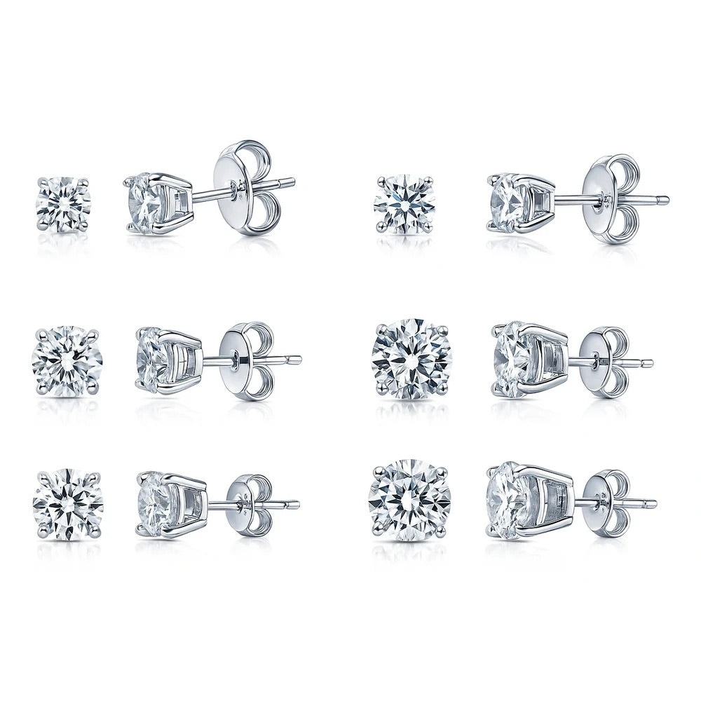 Sterling Silver CZ Round Solitaire Studs