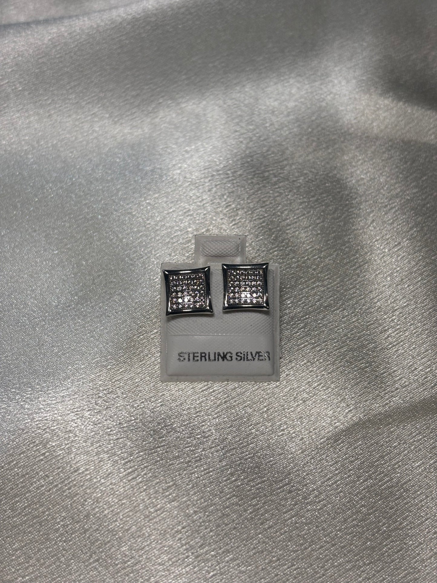 Concave Square CZ Stud Earrings in Sterling Silver