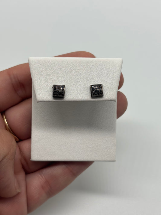 CZ Micro Pave S925 Black Stud Earrings