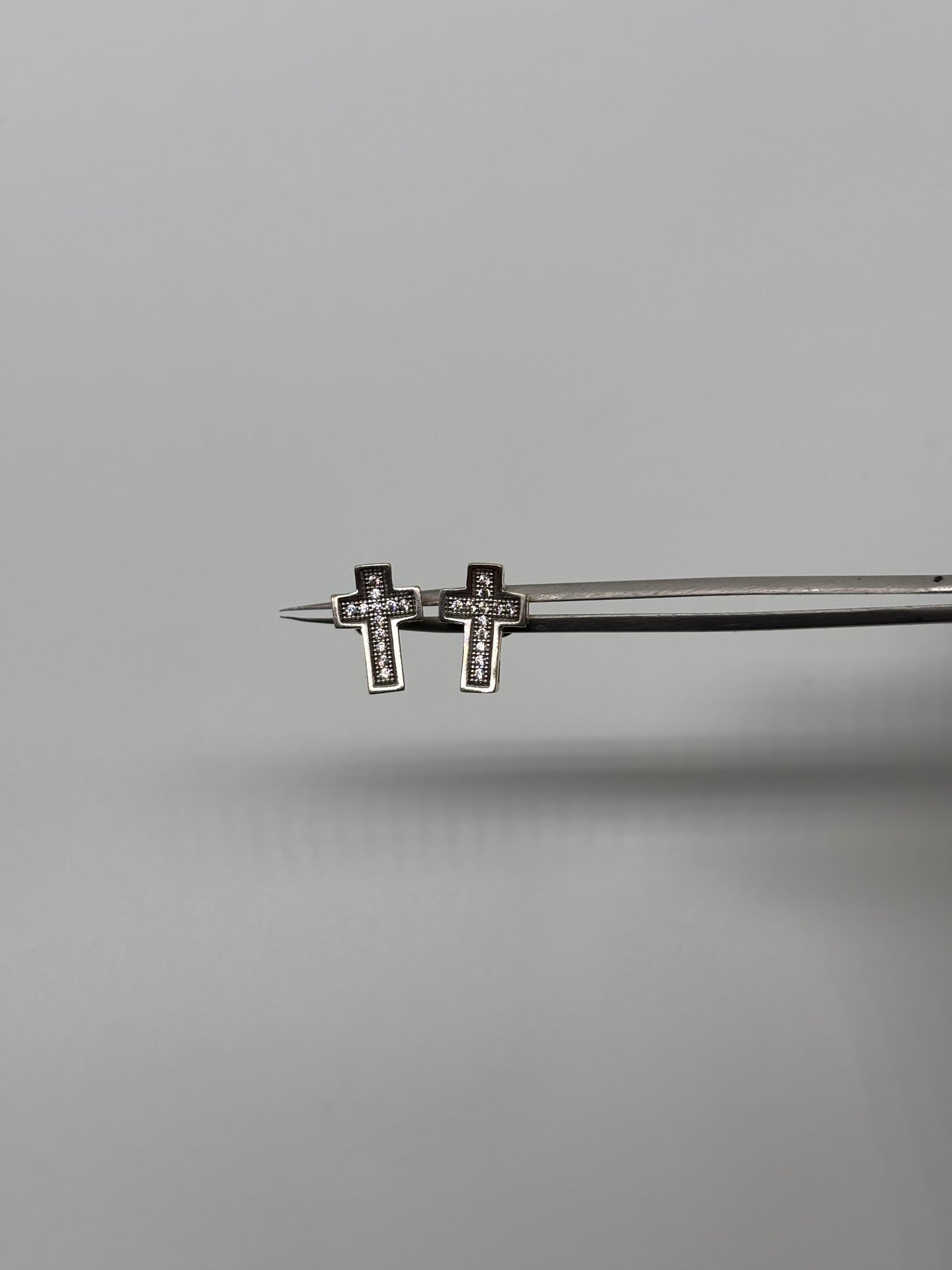 S925 Yellow Plated Concave CZ Cross Studs