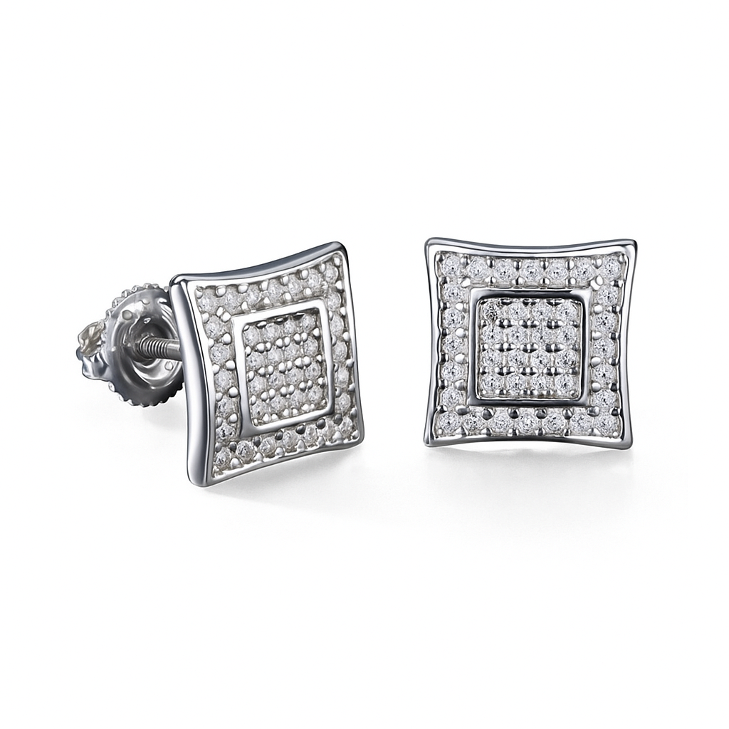 Sterling Silver CZ Pave Stud Earrings