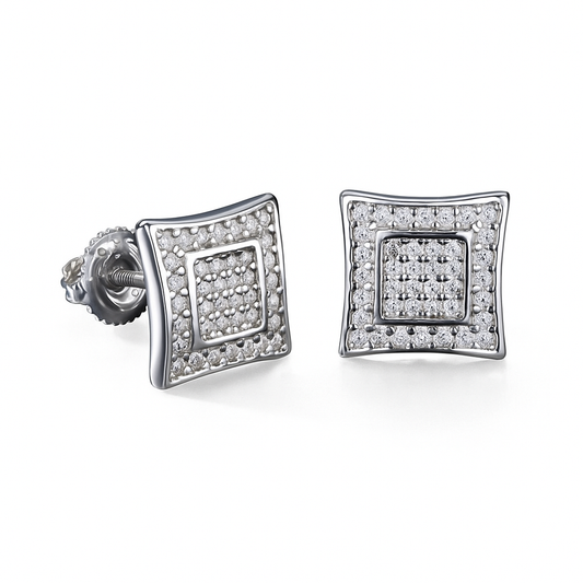 Sterling Silver CZ Pave Stud Earrings