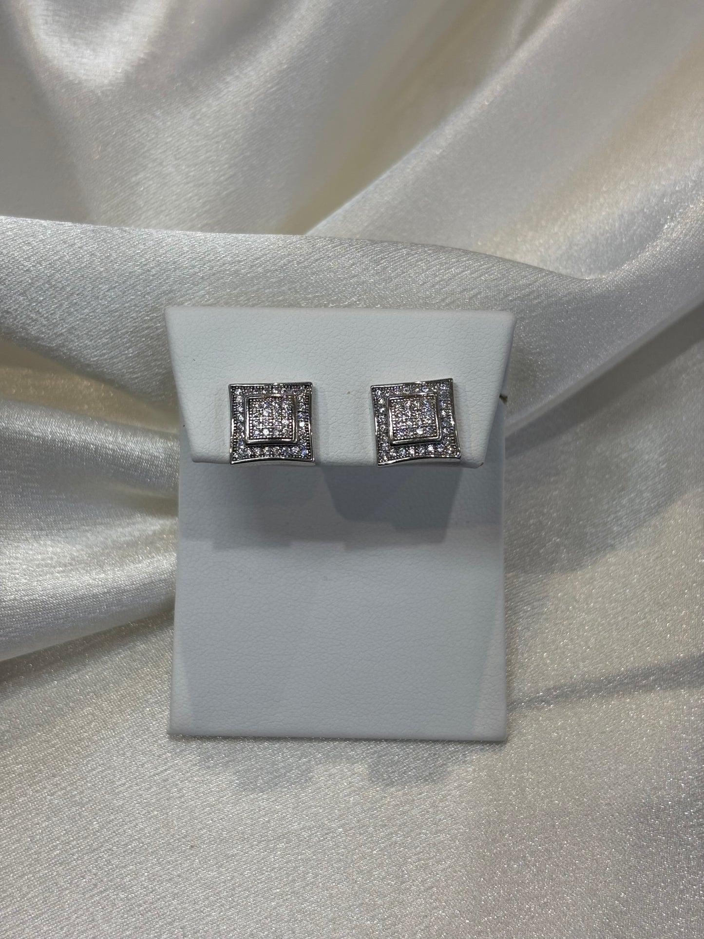 Sterling Silver CZ Pave Stud Earrings