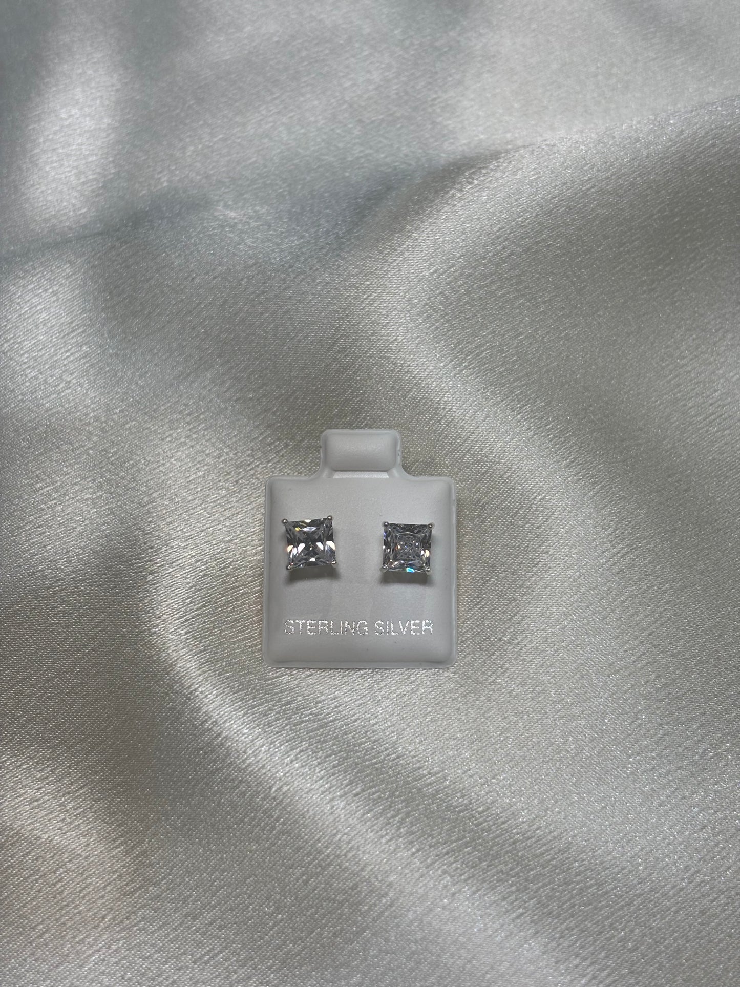 Sterling Silver Princess-Cut CZ Solitaire Stud