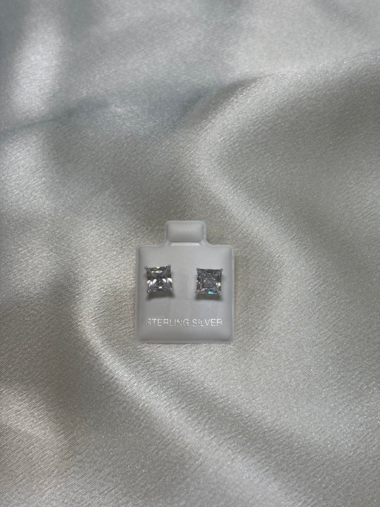 Sterling Silver Princess-Cut CZ Solitaire Stud