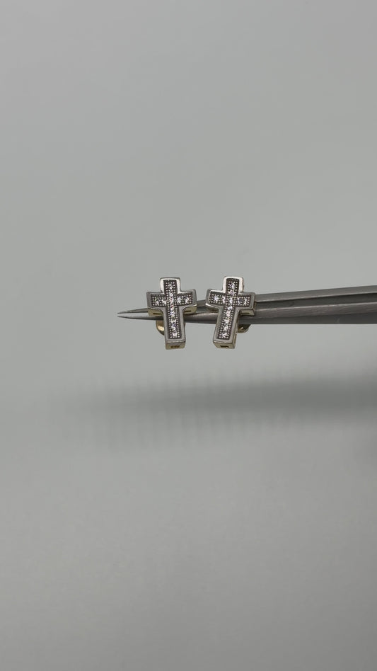 S925 Yellow Plated Concave CZ Cross Studs