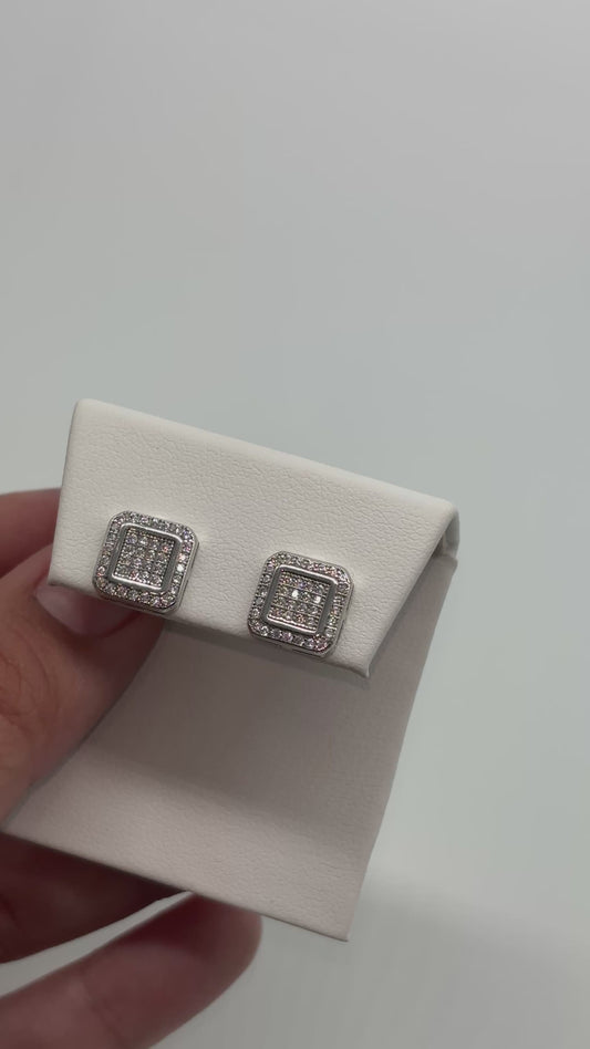 S925 Double Square CZ Pave Stud Earrings
